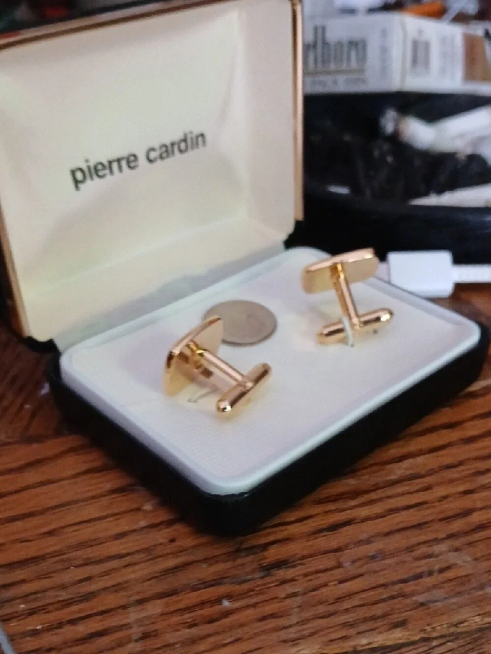 Pierre Cardin Gold-Tone Cufflinks with Black Inlay